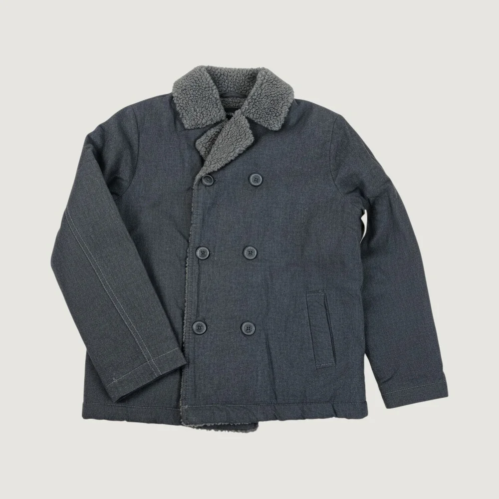 OshKosh B'gosh Boys Grey Sherpa Collar Double Breasted Peacoat Jacket Size 10